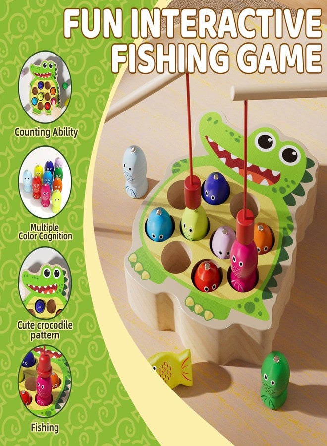 edutree Magnetic Wooden Fishing Toy for Toddlers 2-4, Crocodile Montessori Toys for 2 3 4 Year Old, Fine Motor Skills Early Educational Learning Toy for Kids Boys Girls - Image 2